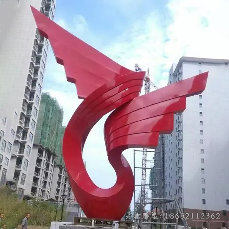 不锈钢红色飘带公园雕塑