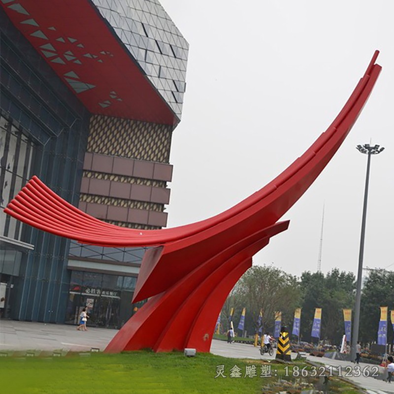 不锈钢红色飘带景区雕塑