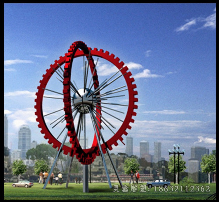 彩绘齿轮不锈钢标志雕塑