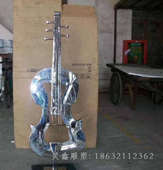 抽象镜面大提琴不锈钢雕塑