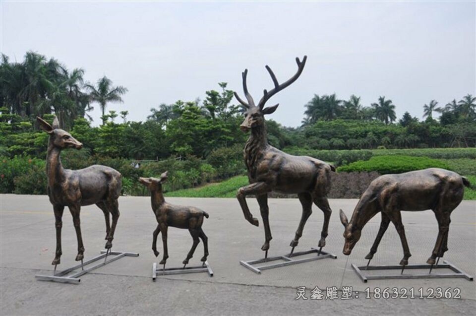 抽象群鹿动物标志铜雕