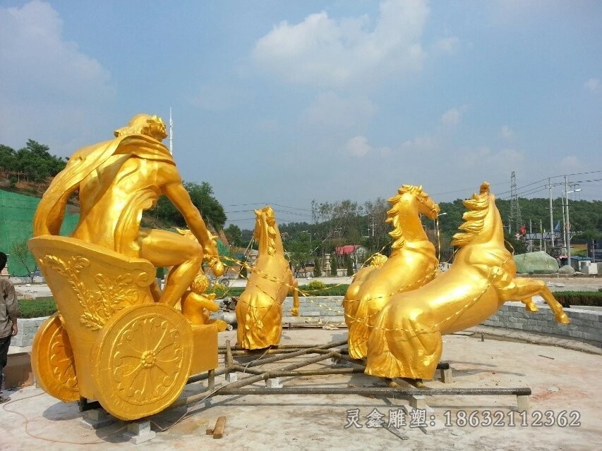 喷泉铜马标志景观铜雕