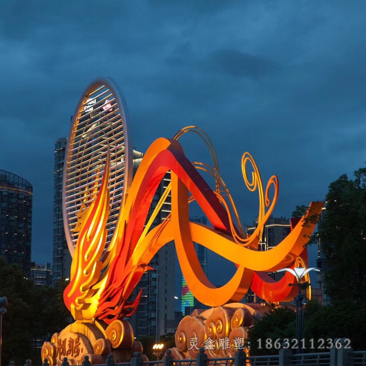 不锈钢彩绘凤凰商场雕塑