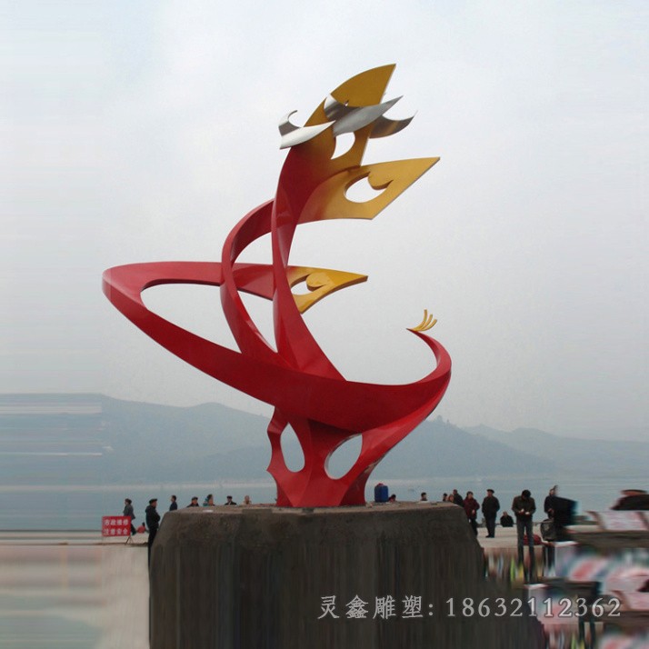 彩绘凤凰不锈钢景观雕塑