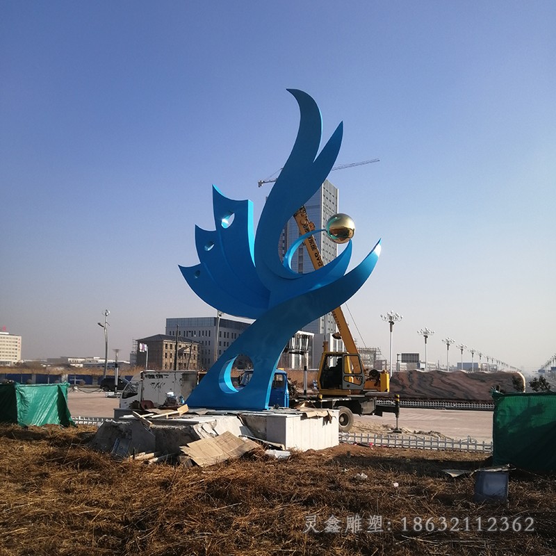 不锈钢蓝色凤凰动物雕塑