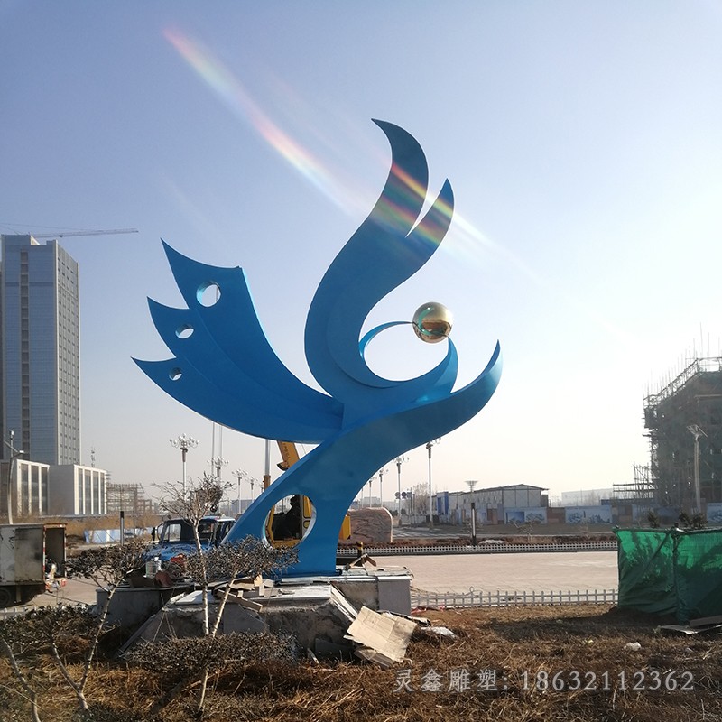 彩绘凤凰不锈钢标志雕塑