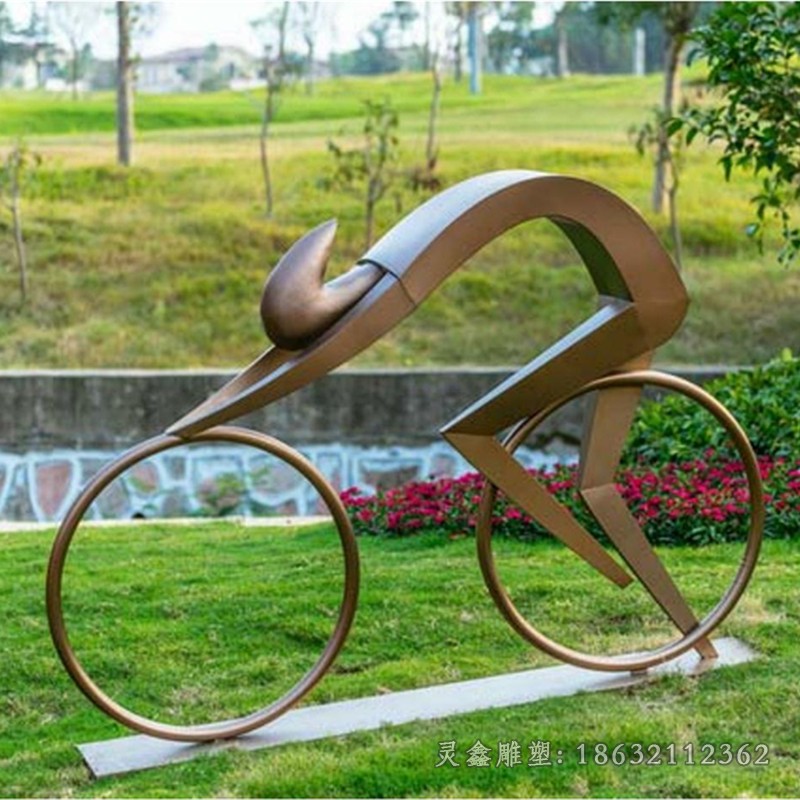 不锈钢抽象人物自行车雕塑