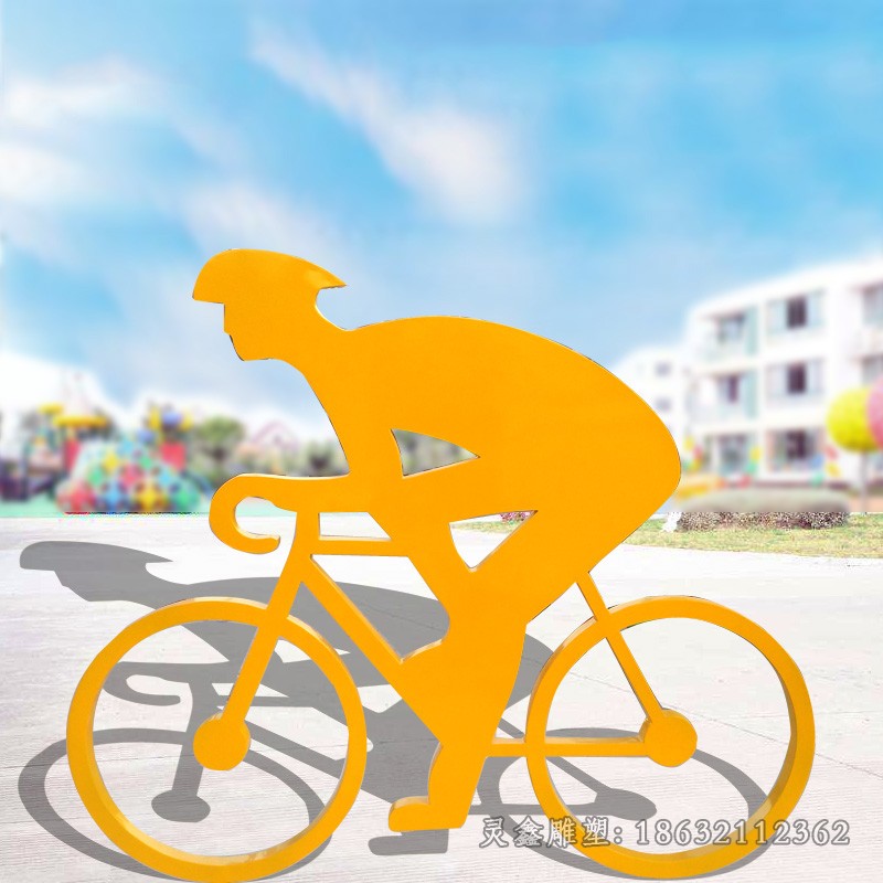 不锈钢抽象人物自行车雕塑