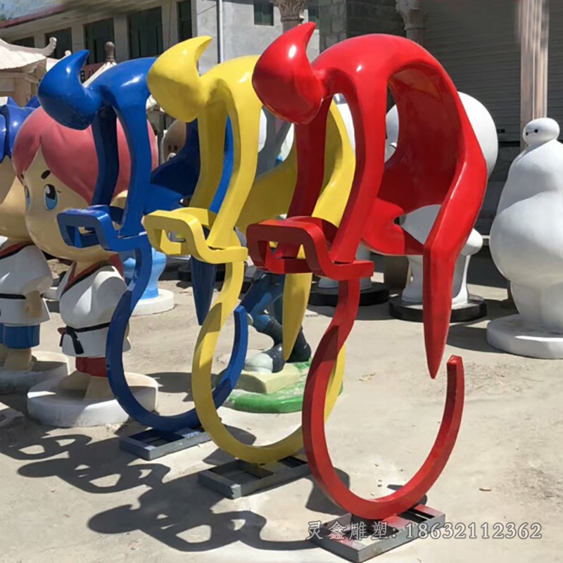 骑自行车城市不锈钢雕塑