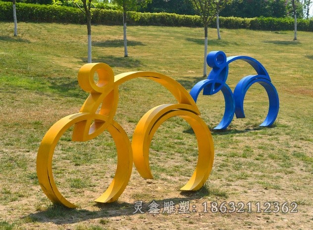 骑自行车广场不锈钢雕塑