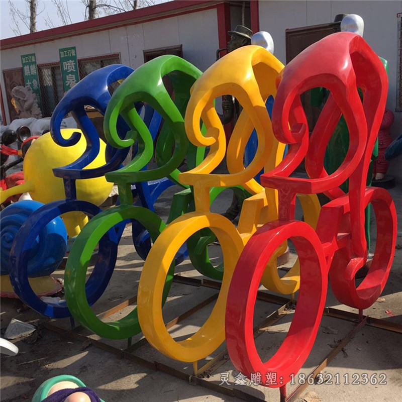 骑自行车户外不锈钢雕塑