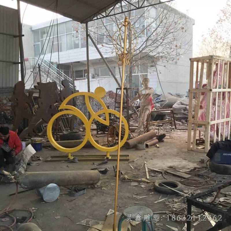骑自行车商场不锈钢雕塑