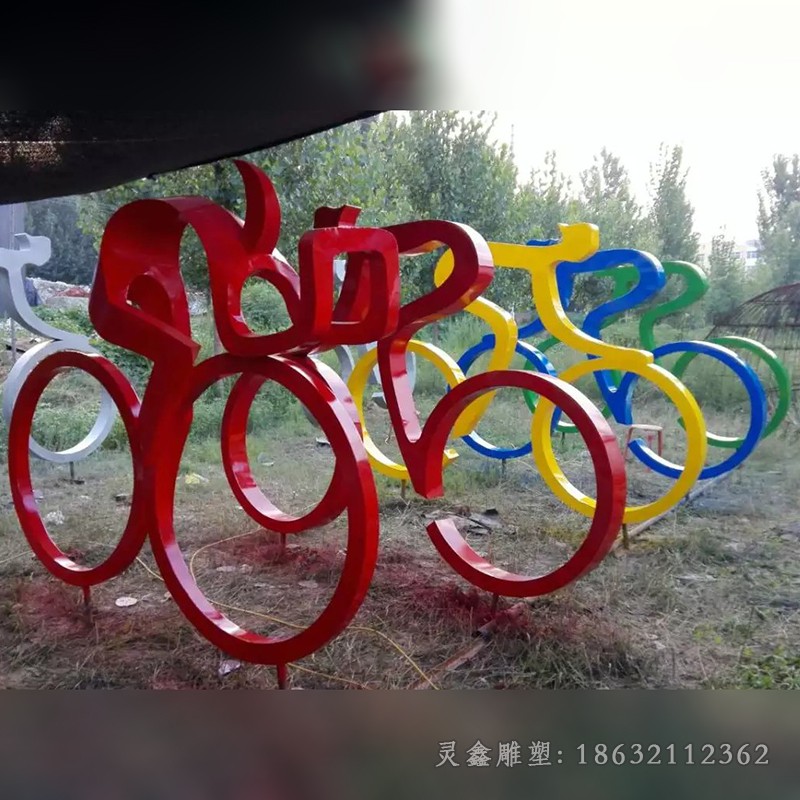 骑自行车抽象不锈钢雕塑