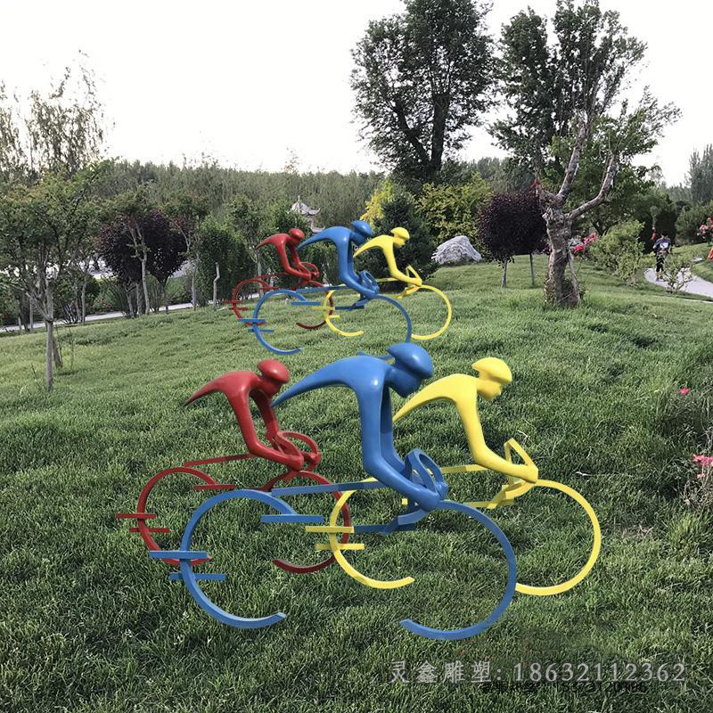 骑自行车彩绘不锈钢雕塑