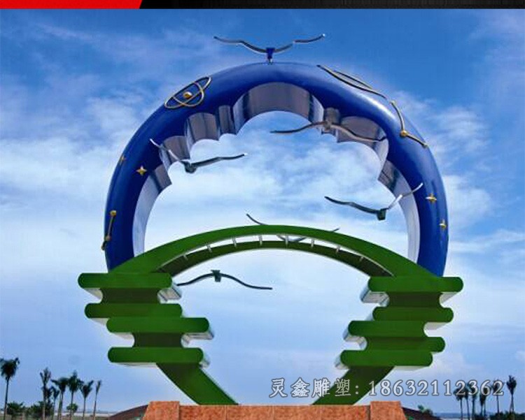 不锈钢彩绘海豚校园雕塑