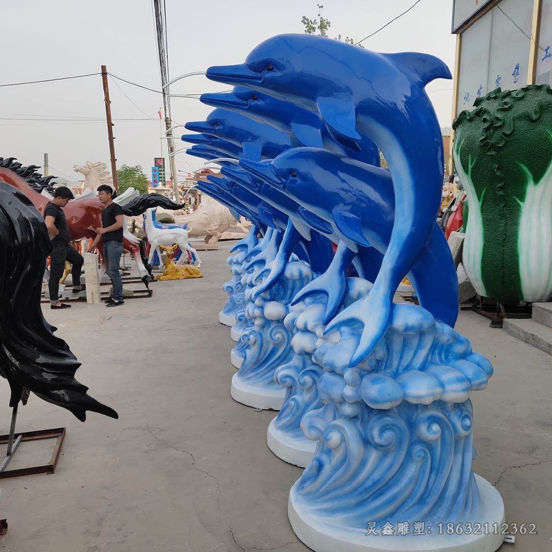 不锈钢彩绘海豚庭院雕塑