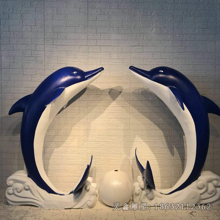 不锈钢彩绘海豚标志雕塑