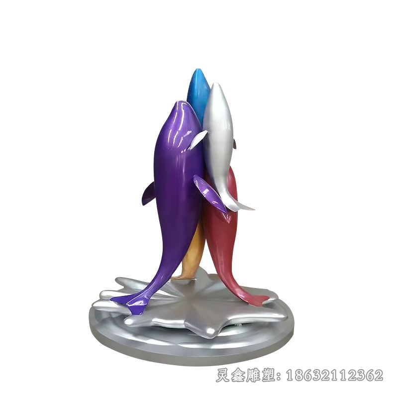 不锈钢彩绘海豚标志雕塑