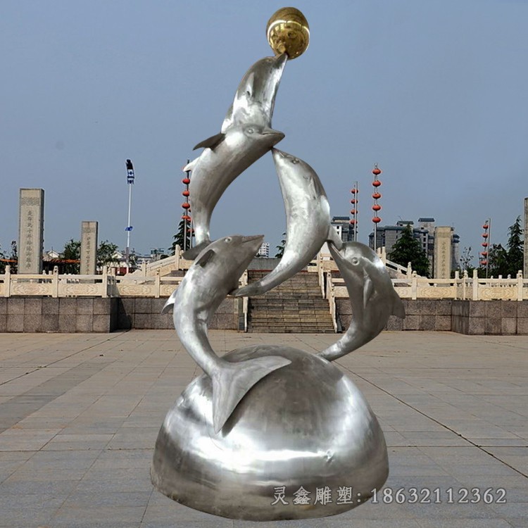 不锈钢镜面海豚别墅雕塑
