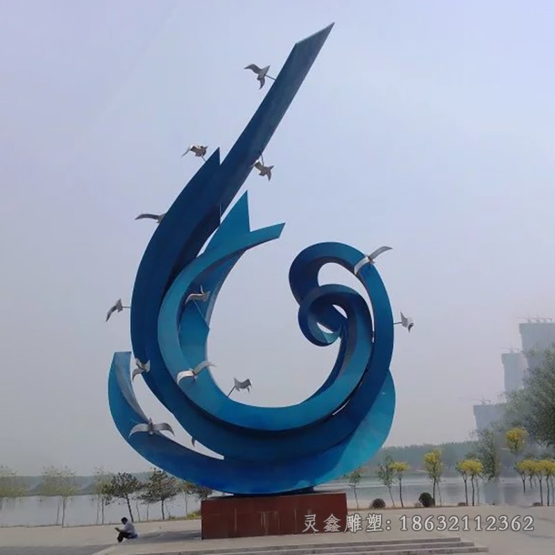 不锈钢彩绘海浪城市雕塑