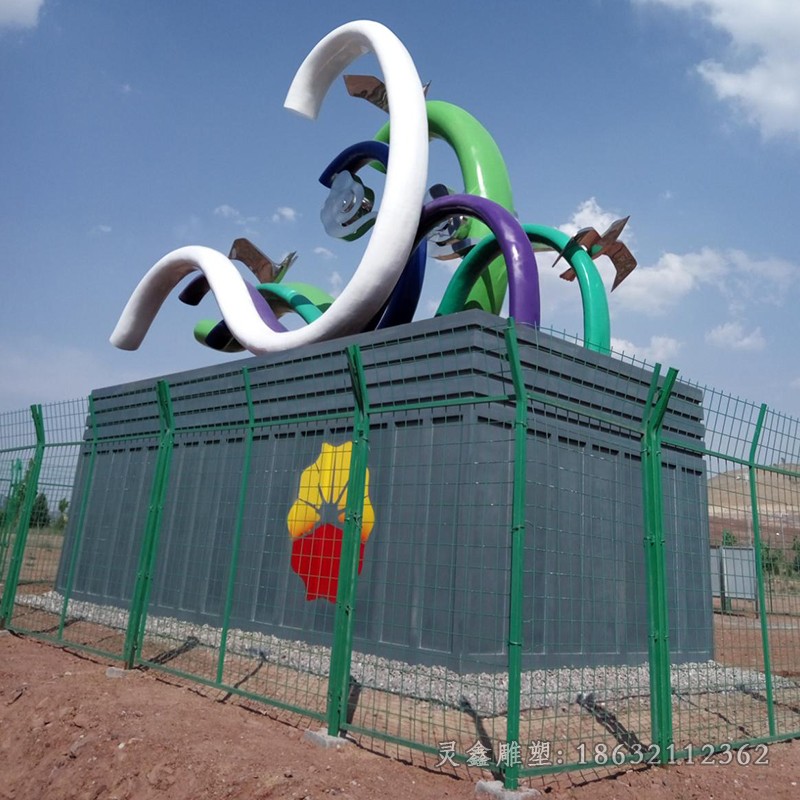 不锈钢彩绘海浪户外雕塑