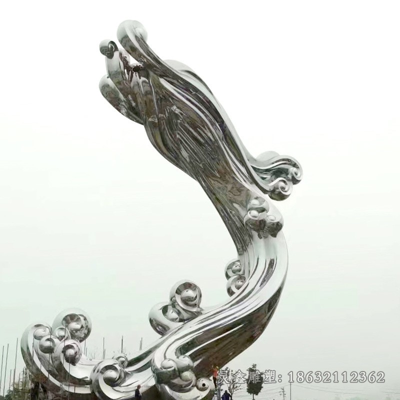 不锈钢镜面海浪小区雕塑