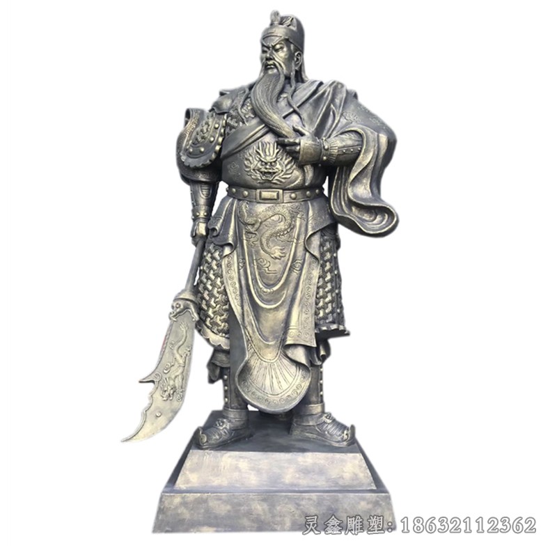 古代关公持刀商场铜雕