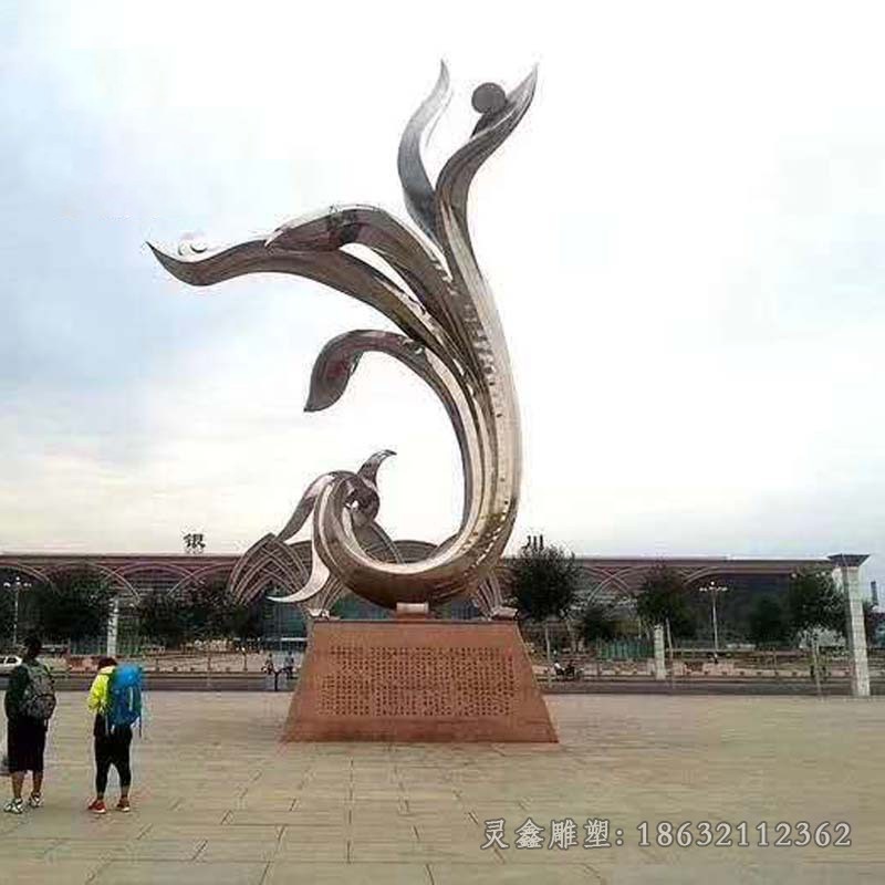 不锈钢镜面凤凰景区雕塑