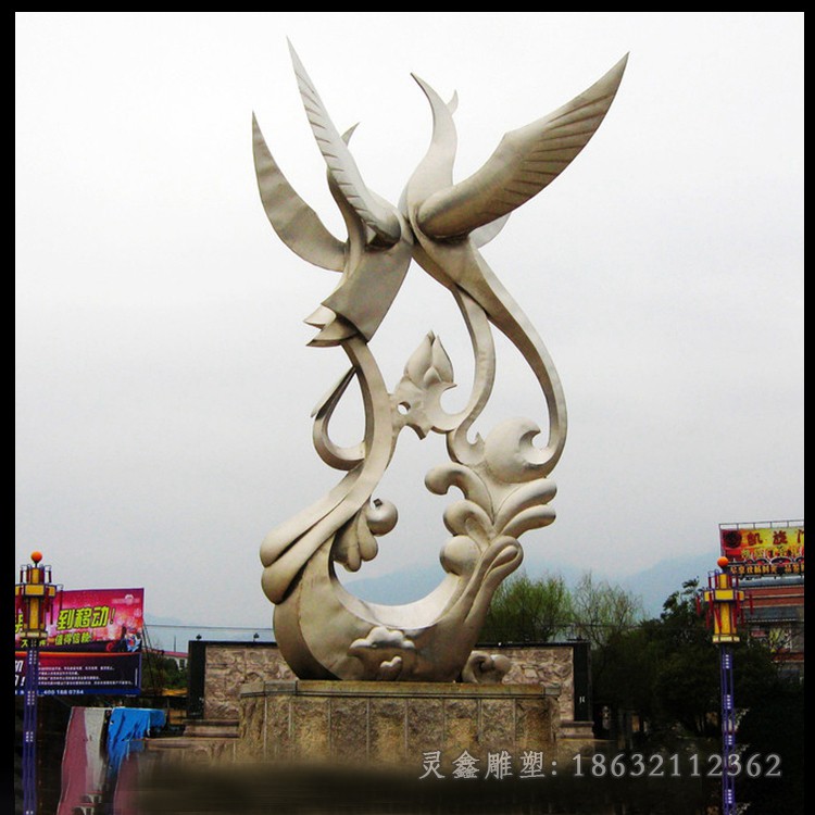 不锈钢镜面凤凰动物雕塑