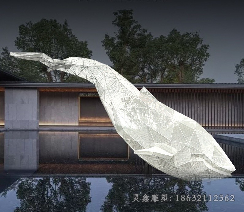 不锈钢几何鲨鱼景观雕塑