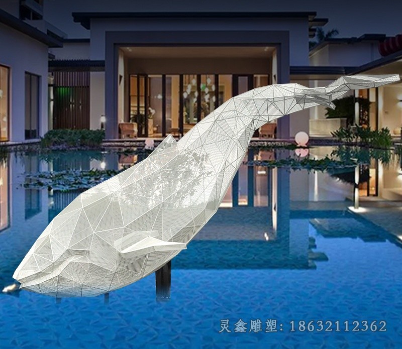 不锈钢几何鲨鱼景观雕塑