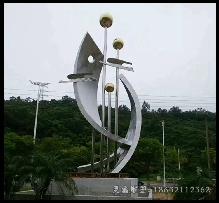 镜面海豚小区不锈钢雕塑