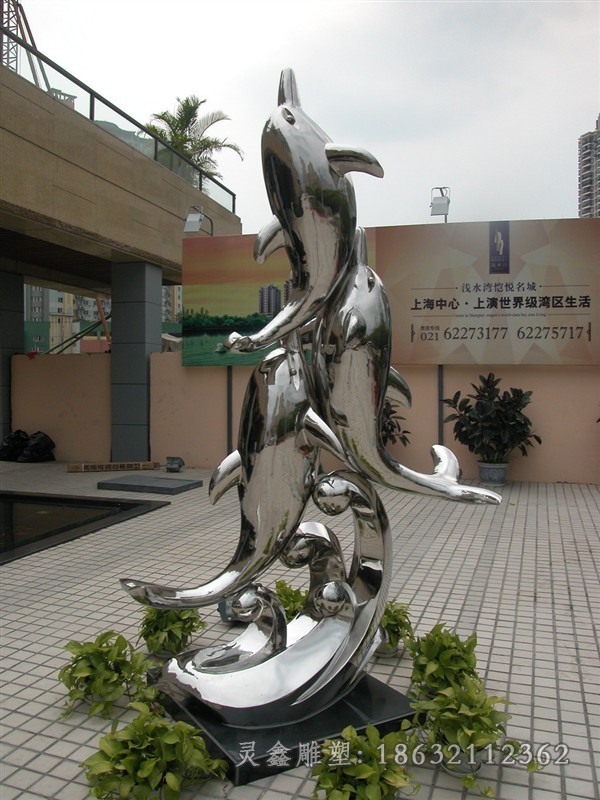动物海豚城市不锈钢雕塑