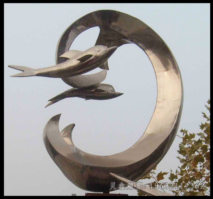 动物海豚广场不锈钢雕塑