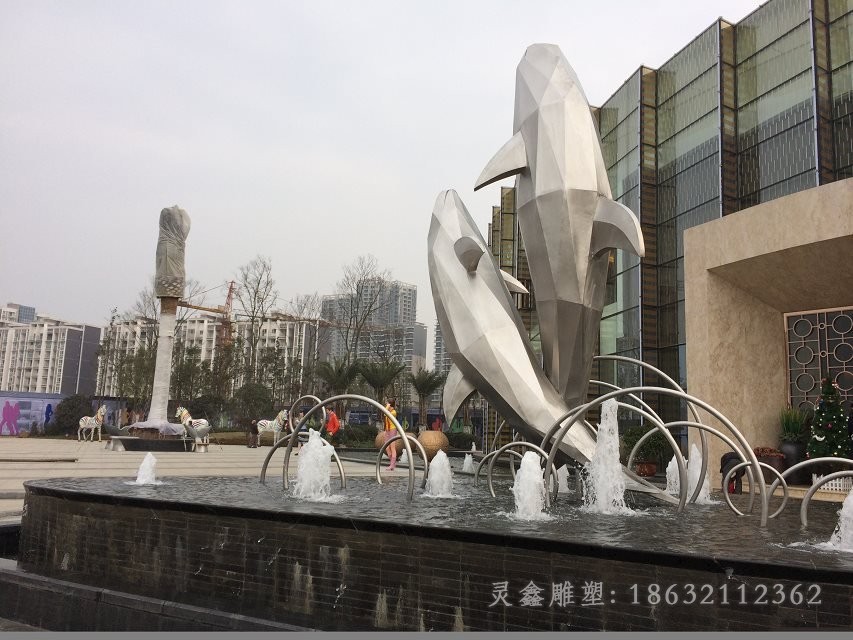 动物海豚小区不锈钢雕塑