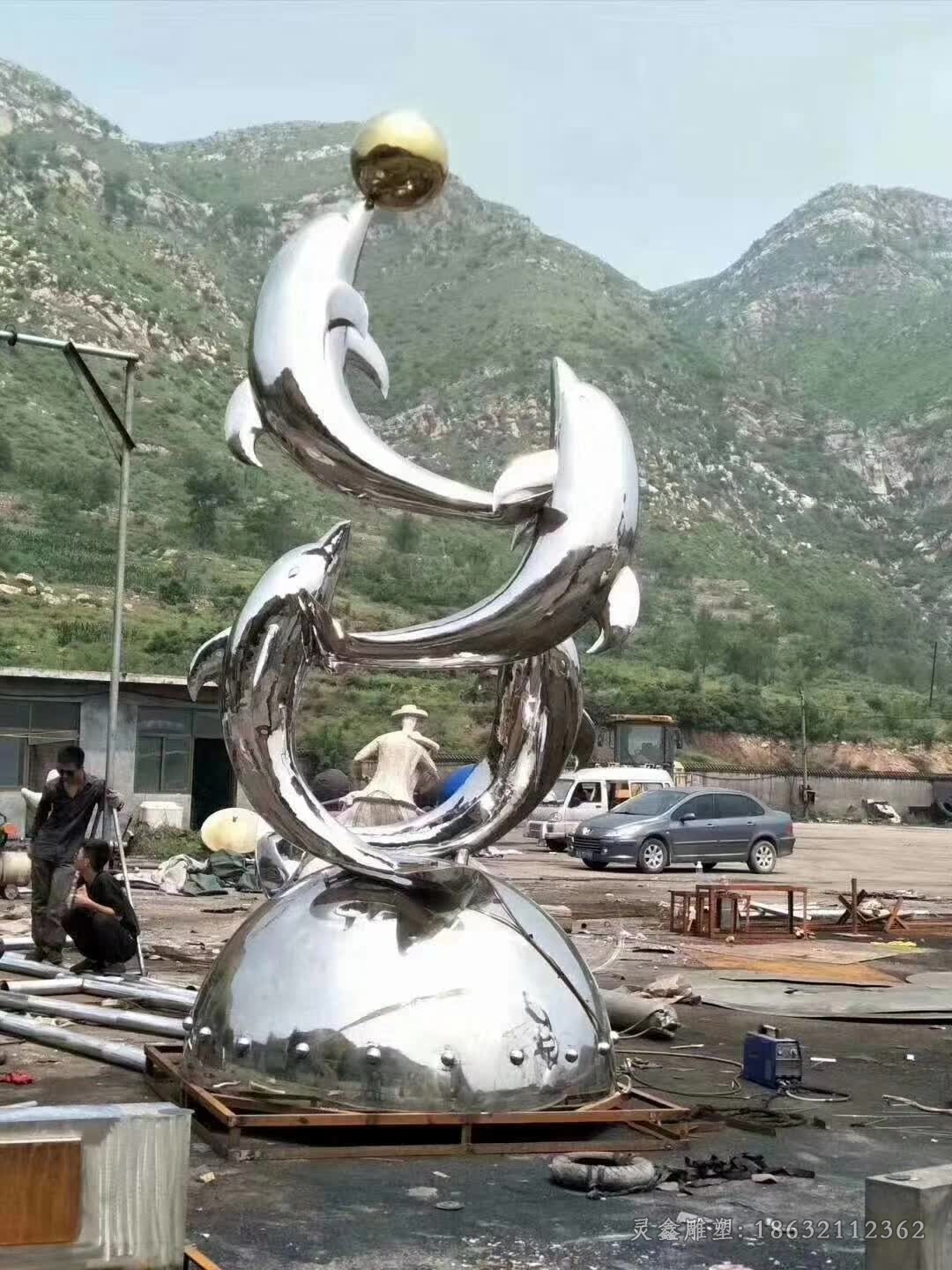 动物海豚商场不锈钢雕塑