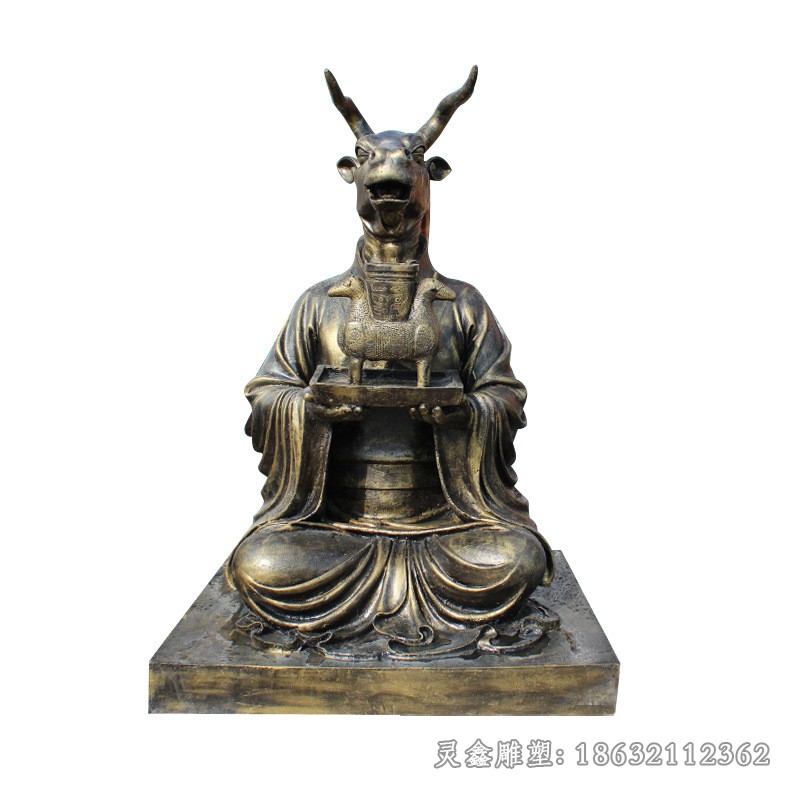 广场人身兽头羊铜雕