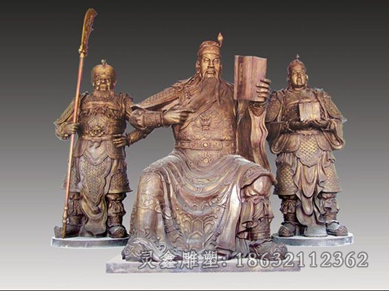 撸胡须关公校园景观铜雕