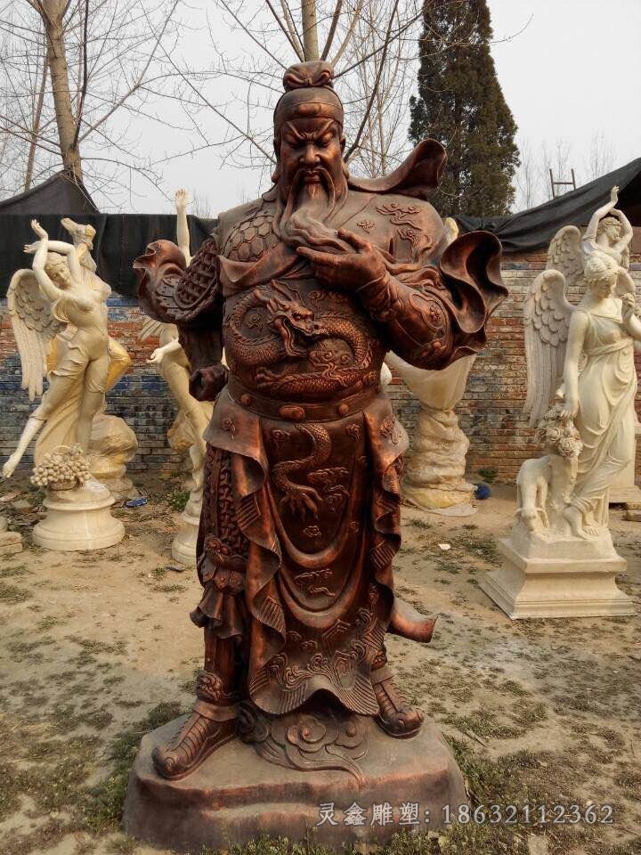 撸胡须关公公园景观铜雕