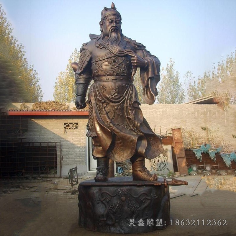 撸胡须关公街边景观铜雕