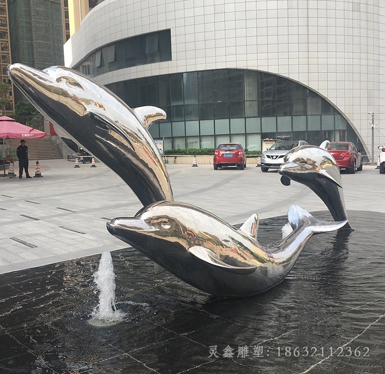 镜面海豚不锈钢户外雕塑