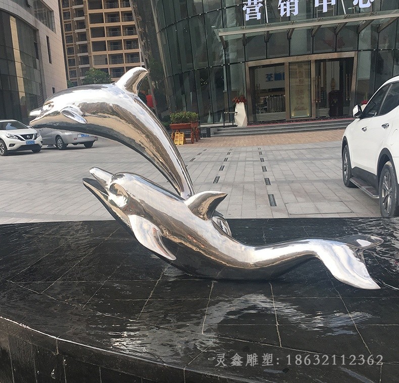 镜面海豚不锈钢庭院雕塑