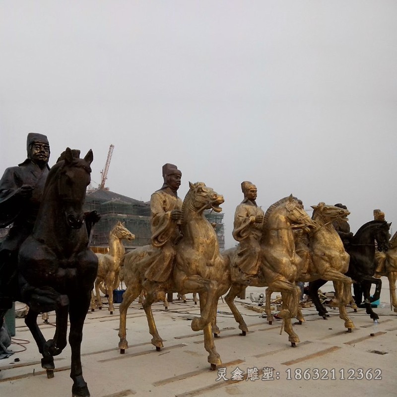 古代人物骑马景观铜雕