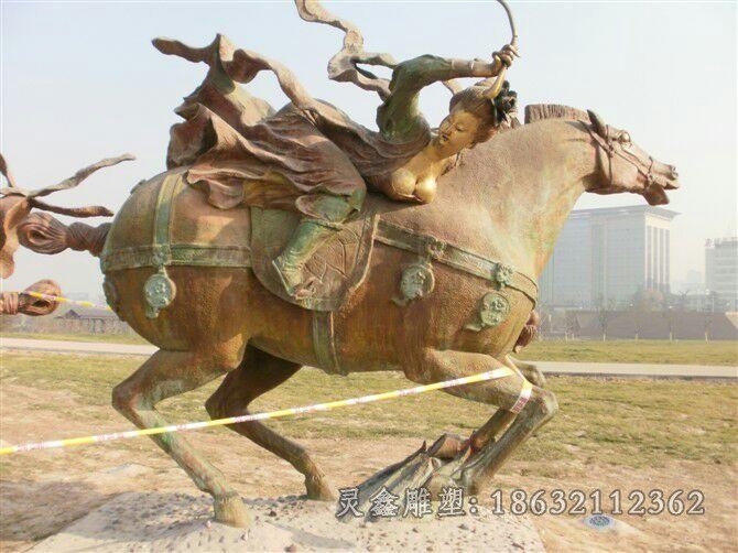 唐朝人物骑马标志铜雕