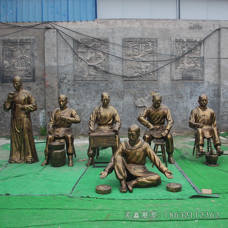 捣药人物民俗小品铜雕