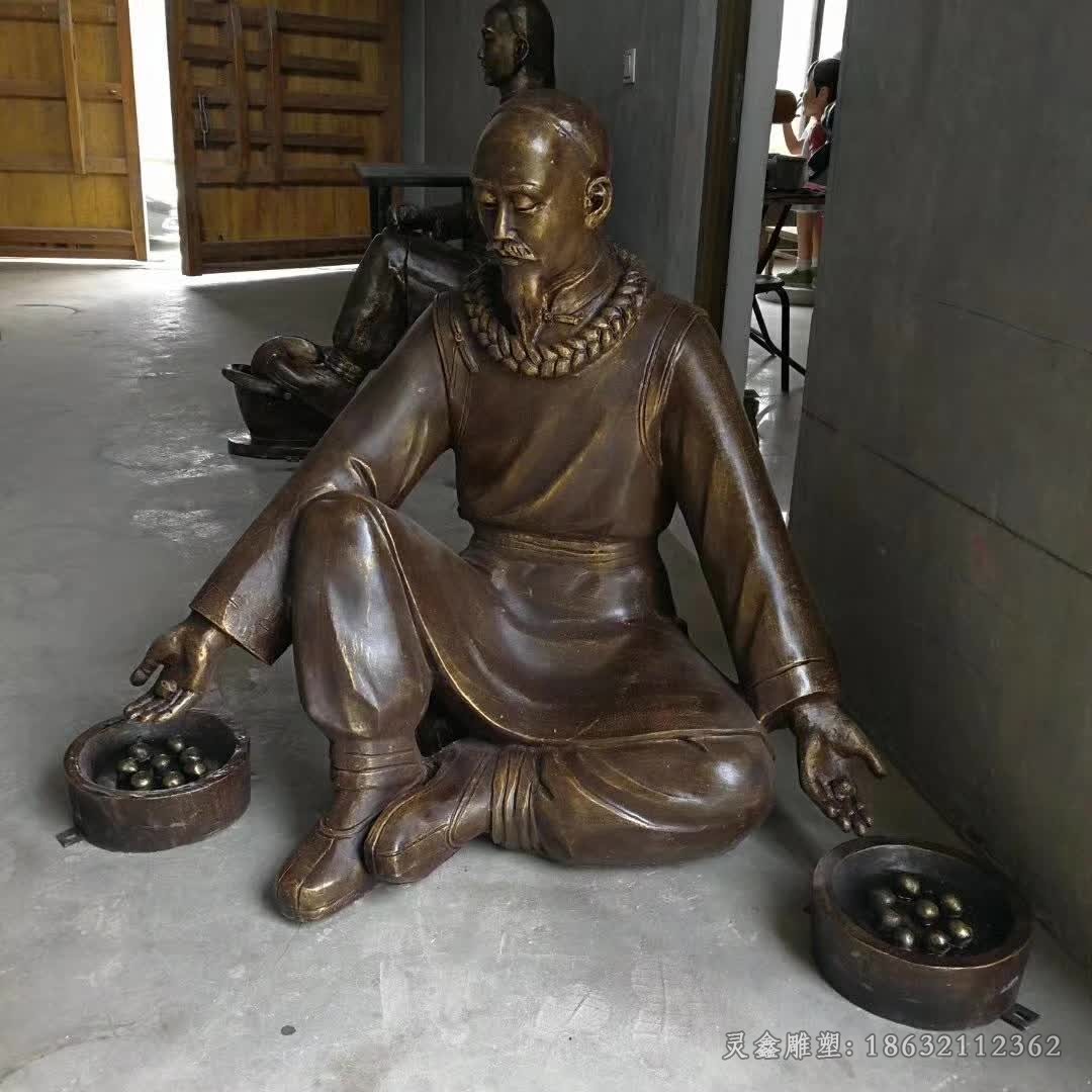 捣药人物民俗小品景观铜雕