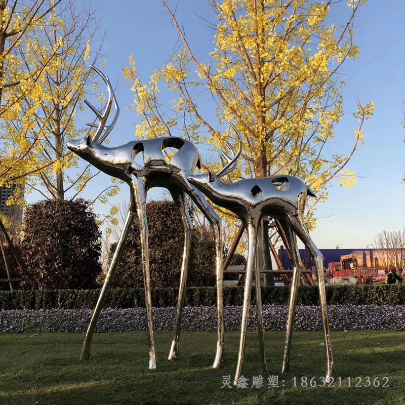 镜面鹿不锈钢户外雕塑