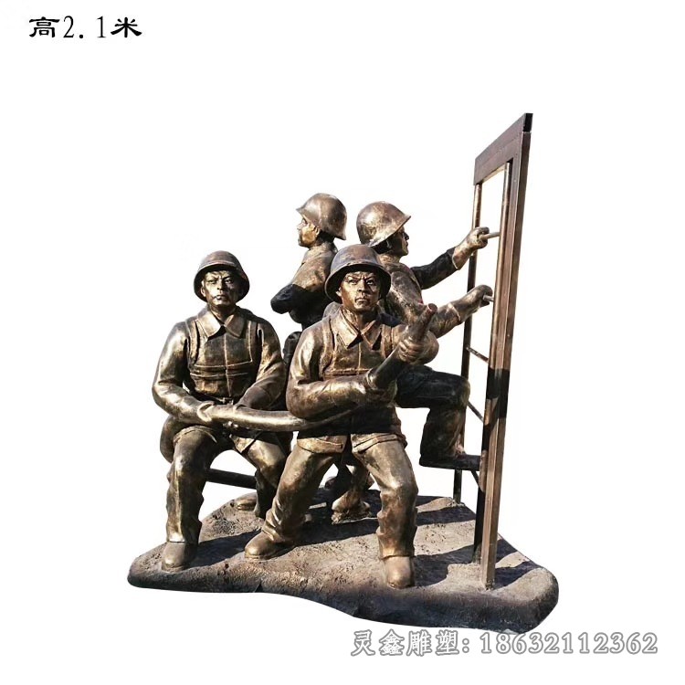 喷水消防员城市人物铜雕