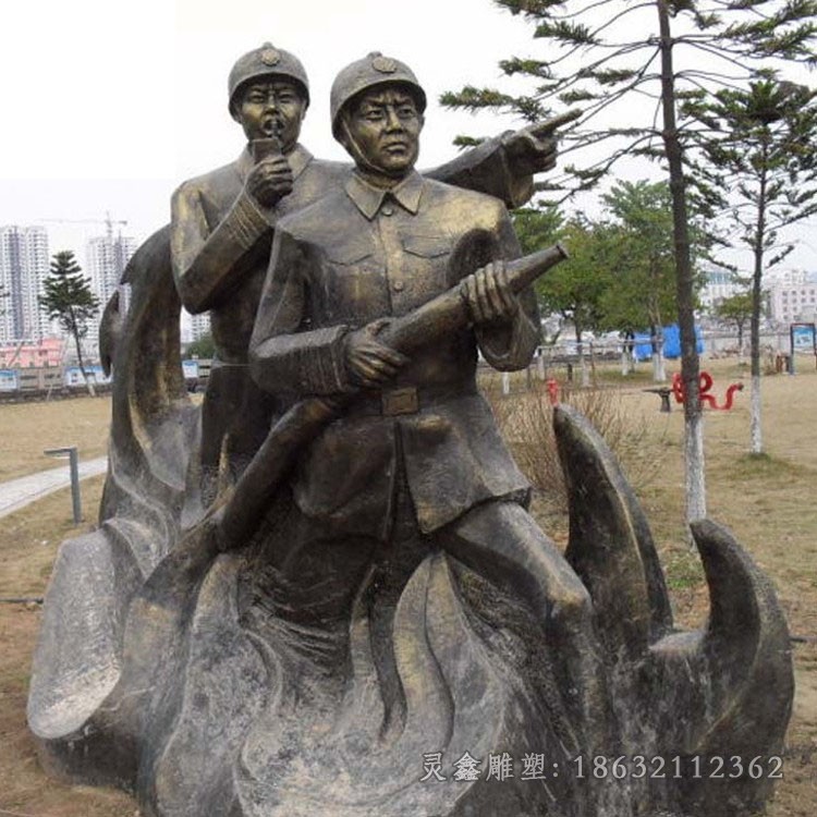 喷水消防员庭院人物铜雕