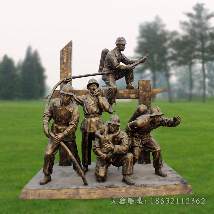 喷水消防员商场人物铜雕